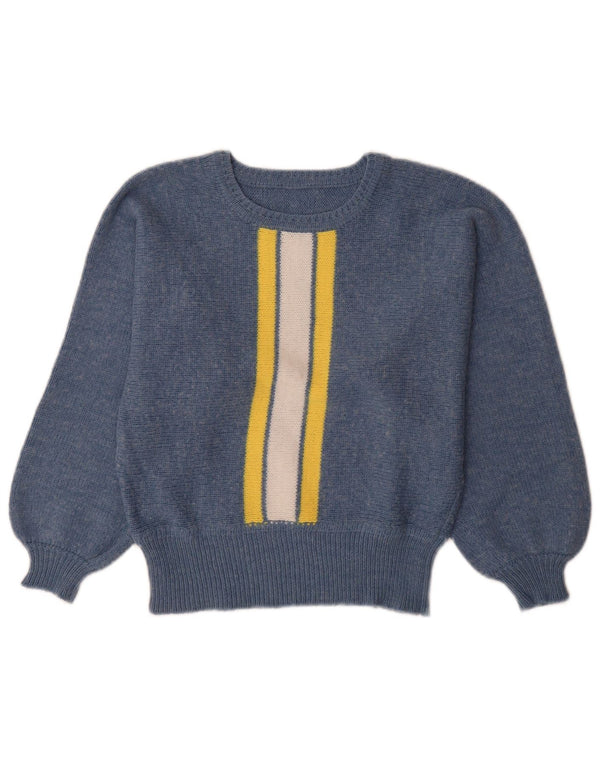 Suéter feminino vintage com gola canoa UK 12 listrado azul médio