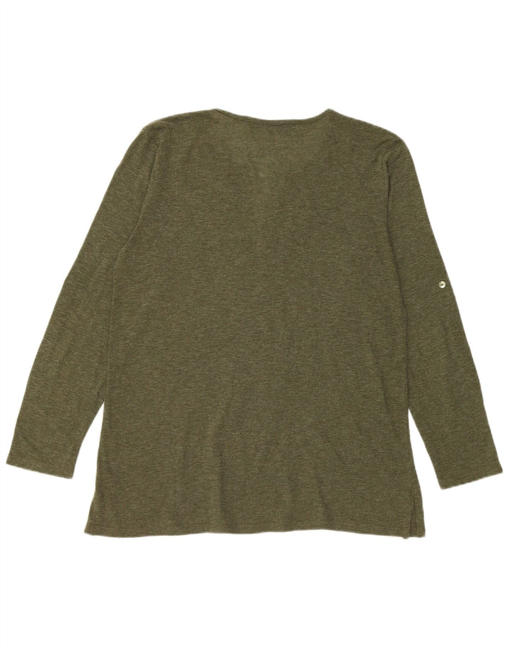 Top feminino Zara de manga comprida UK 16 grande verde manchado
