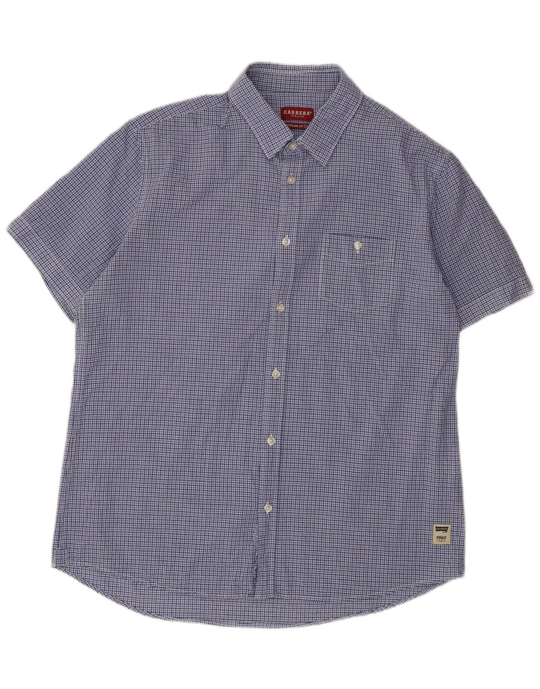 Camisa masculina Carrera manga curta regular fit XL azul algodão guingão