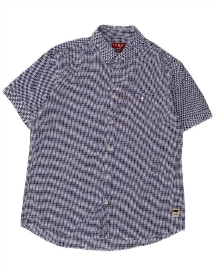 Camisa masculina Carrera manga curta regular fit XL azul algodão guingão