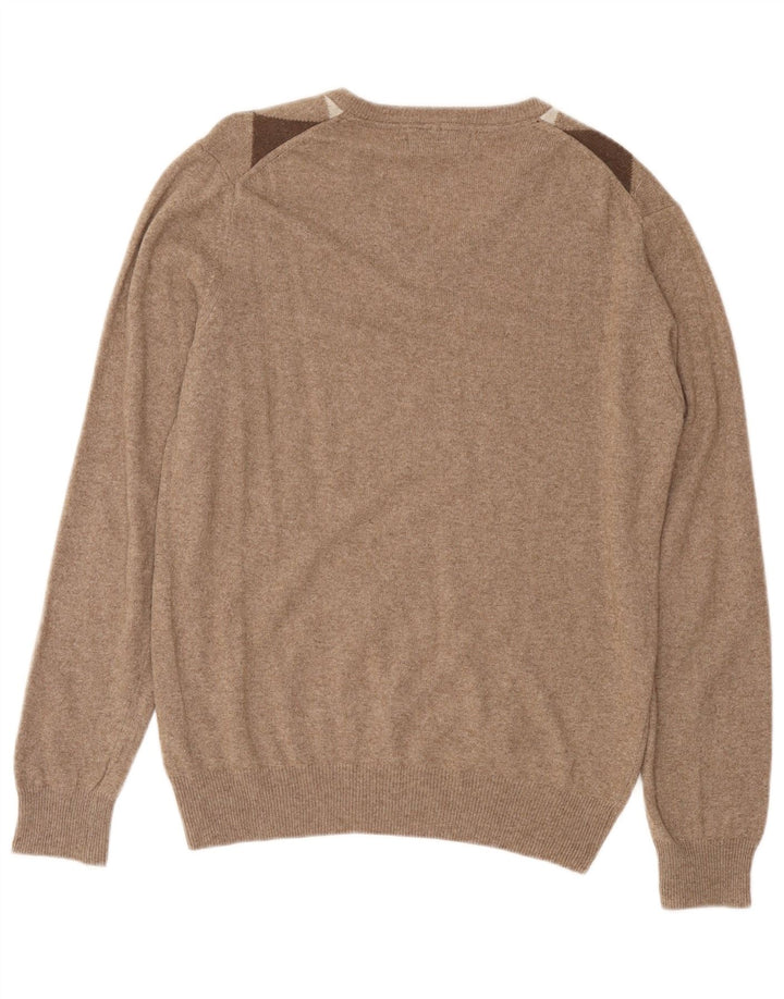 Suéter masculino CONSENSO com decote em V, marrom médio, Argyle/lã diamante