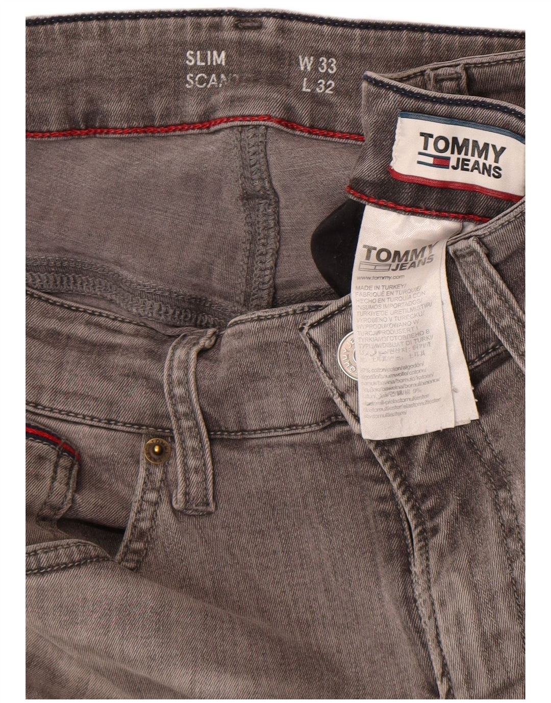 Tommy Hilfiger Masculino Slim Jeans W33 L32 Cinza Algodão