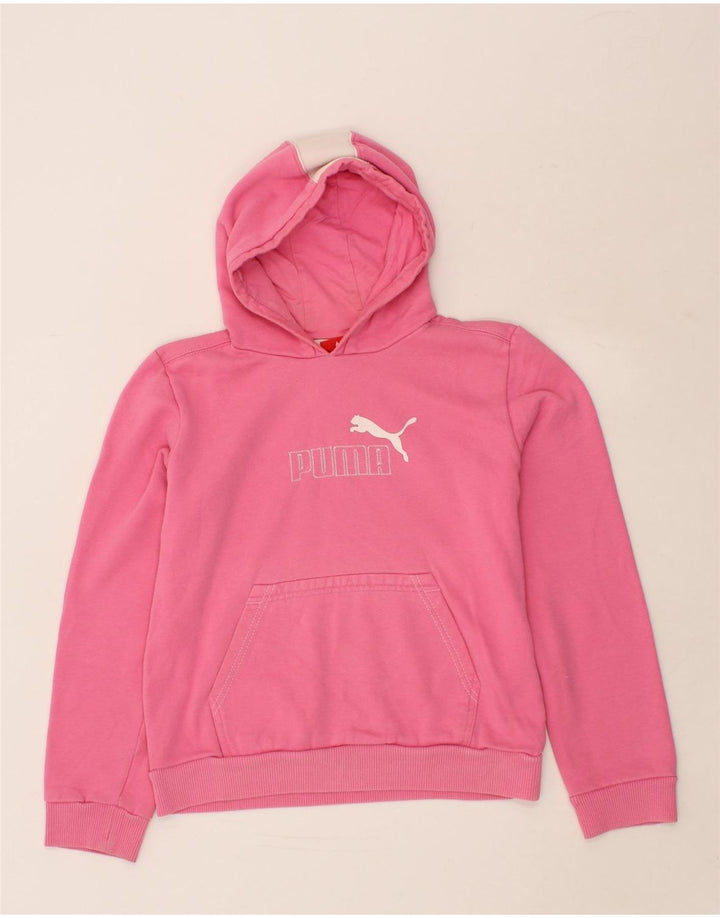 PUMA Girls Graphic Hoodie Jumper 13-14 Years Pink Cotton Vintage Puma and Second-Hand Puma from Messina Hembry 