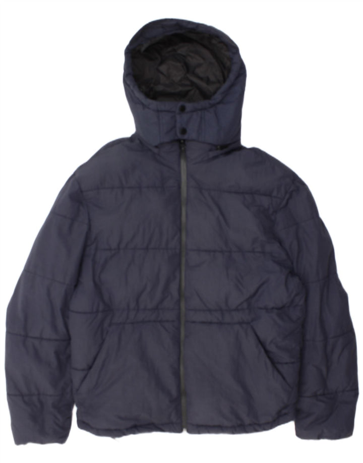 Jaqueta acolchoada com capuz masculina Zara UK 40 grande poliéster azul marinho