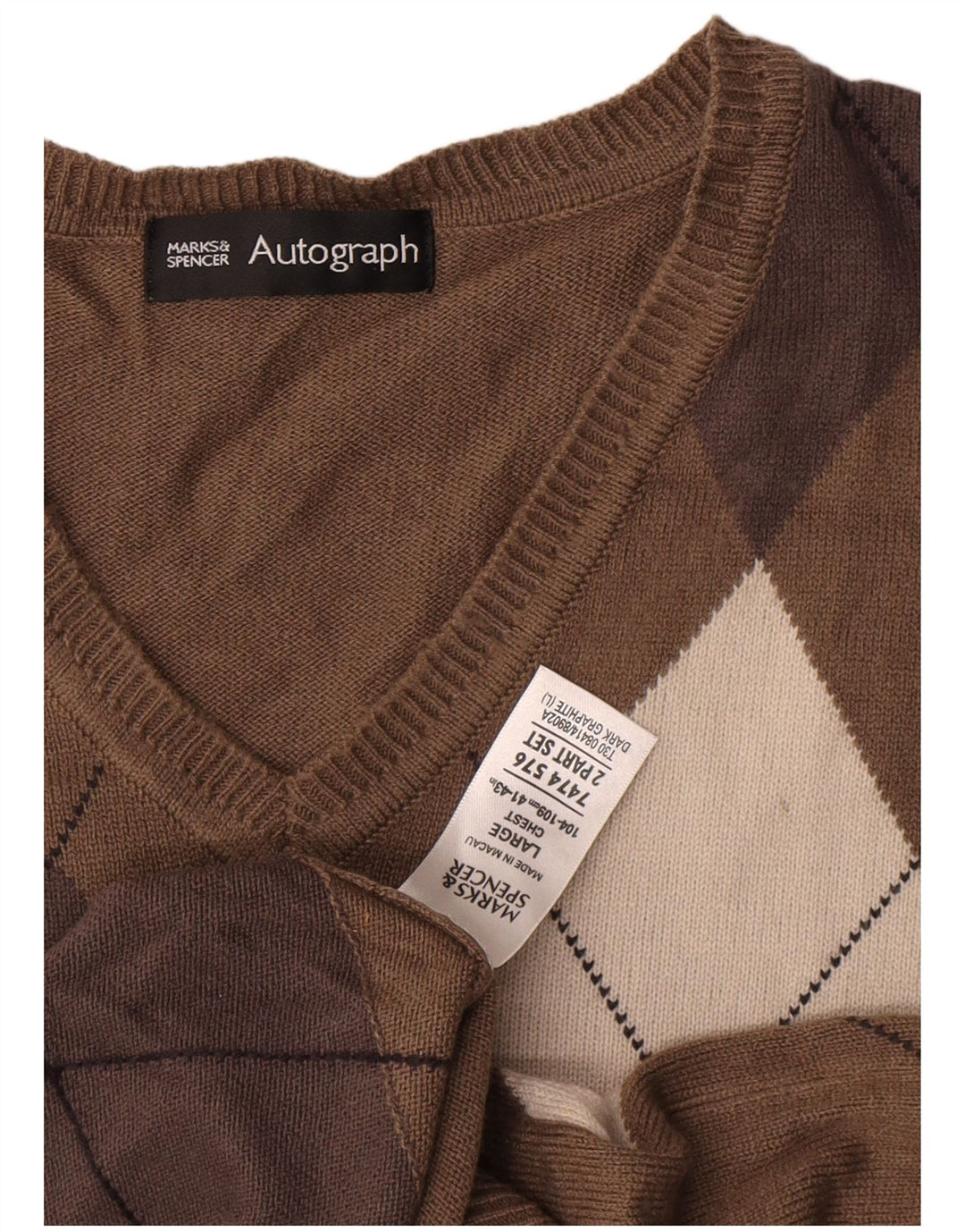 Marks & Spencer Mens Autograph Colete Regata Grande Cinza Argyle/Diamante