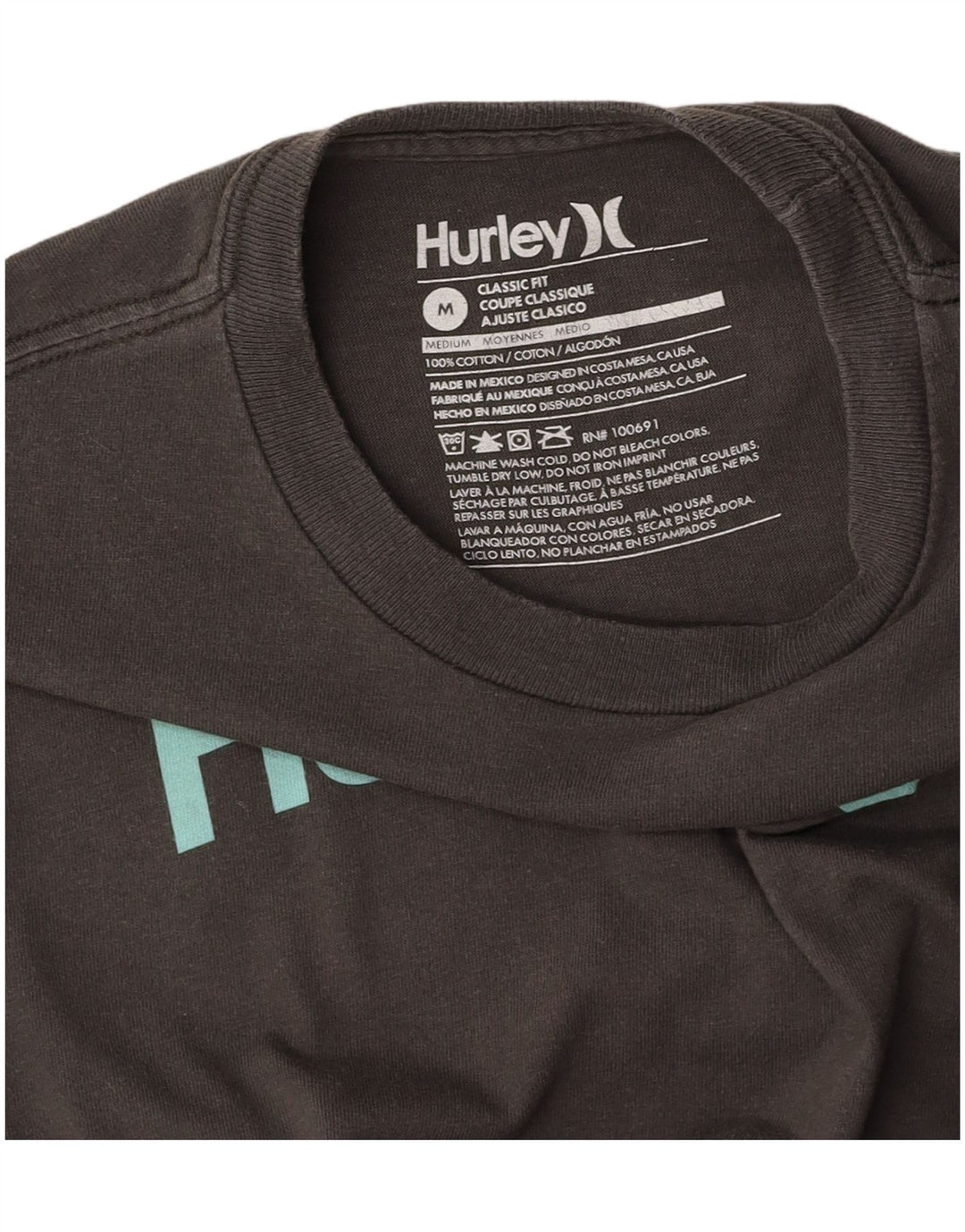 Camiseta feminina HURLEY Classic Fit gráfica Reino Unido 18 algodão cinza médio