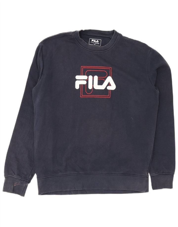 Fila moletom gráfico masculino jumper pequeno algodão azul marinho