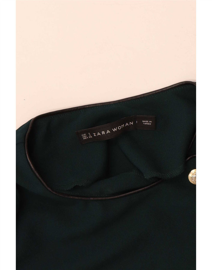 Vestido feminino Zara com bainha de manga comprida Reino Unido 10 pequeno poliéster verde