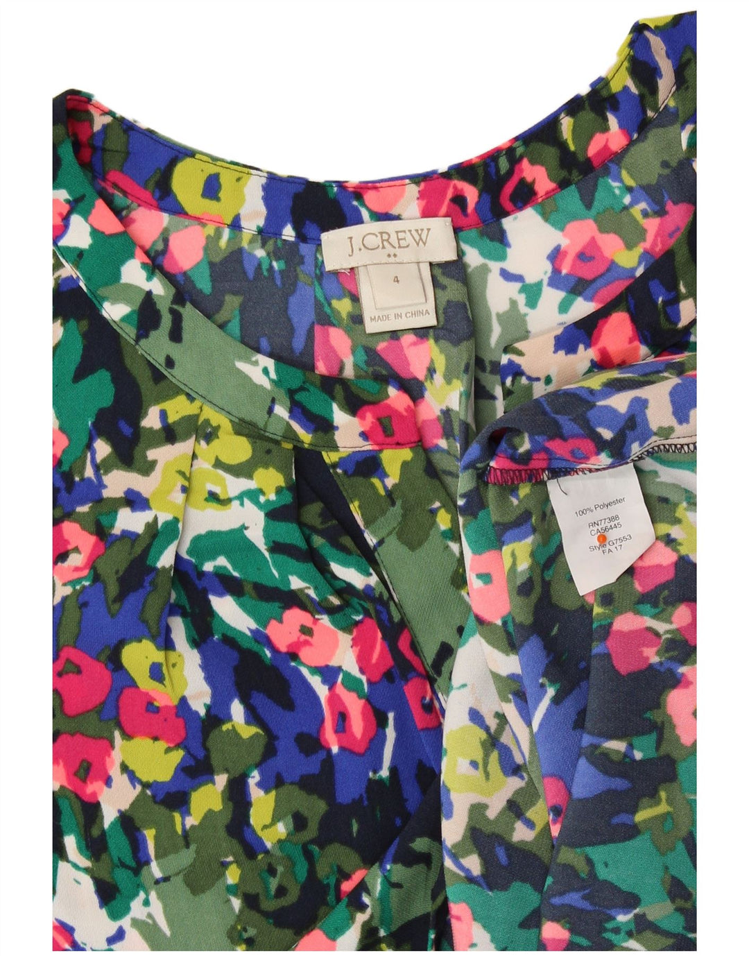 Blusa feminina J. CREW sem mangas US 4 pequena floral multicolorida