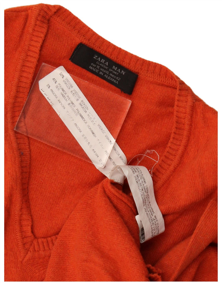 Zara Suéter masculino com decote em V XL laranja viscose