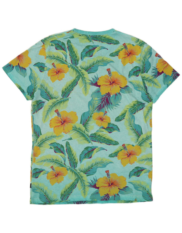 Camiseta masculina gráfica SUPERDRY Top XL azul floral algodão