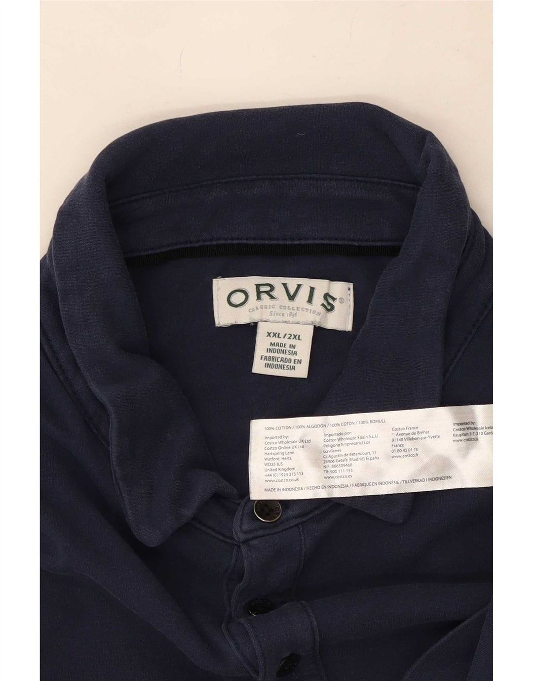 Camisa polo masculina Orvis 2XL algodão azul marinho