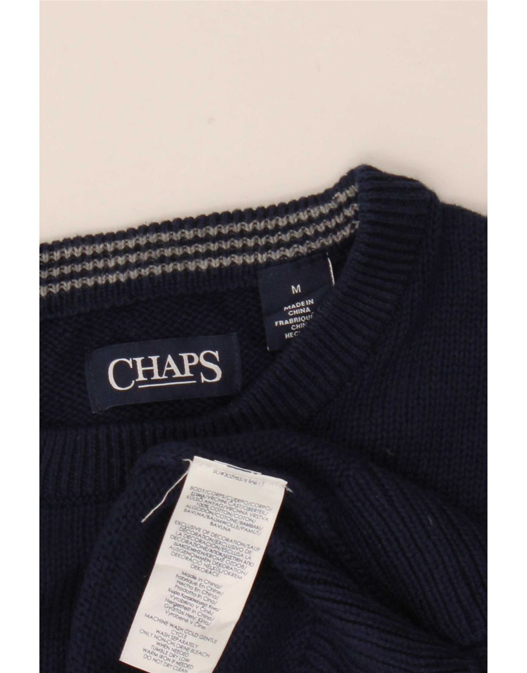 Suéter masculino Chaps com gola redonda e algodão azul marinho médio