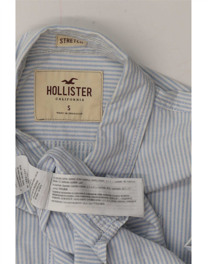 Camisa masculina Hollister pequena listrada azul de algodão