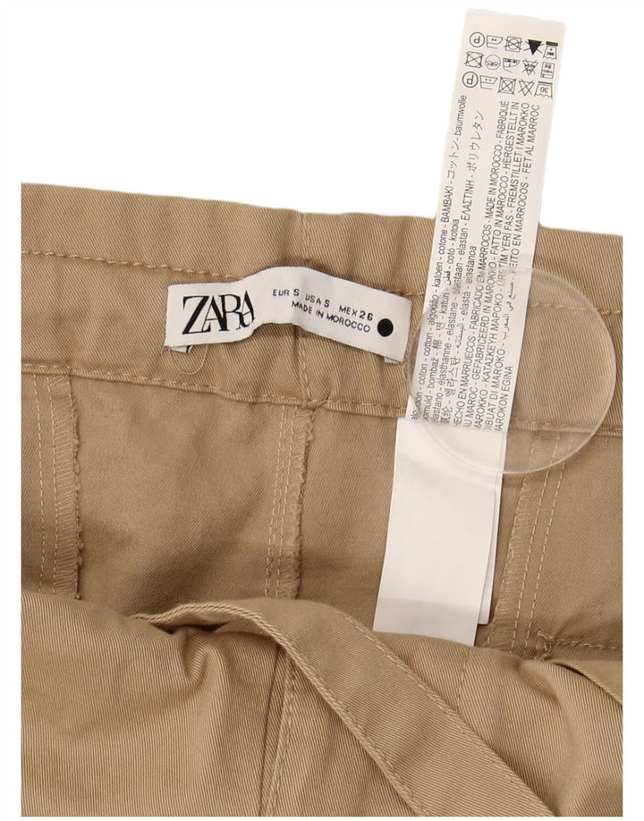 ZARA Calça feminina reta casual pequena W26 L29 algodão bege