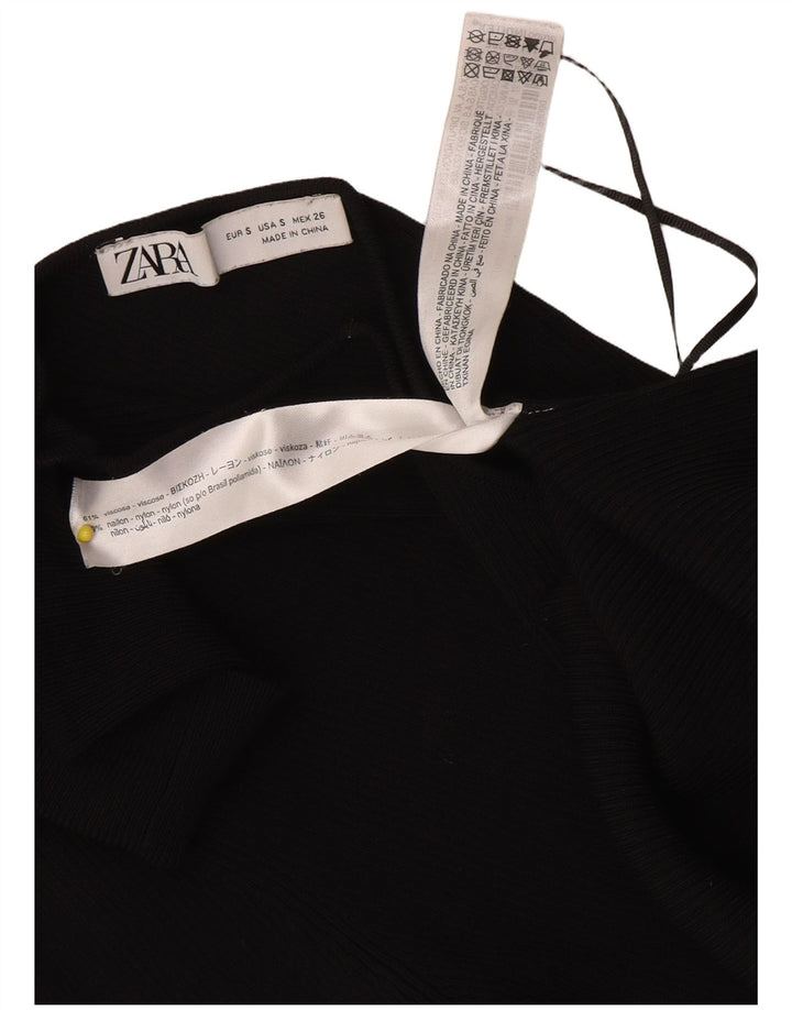 Zara Womens Crop One Ombro Top Reino Unido 8 Pequeno Preto Viscose