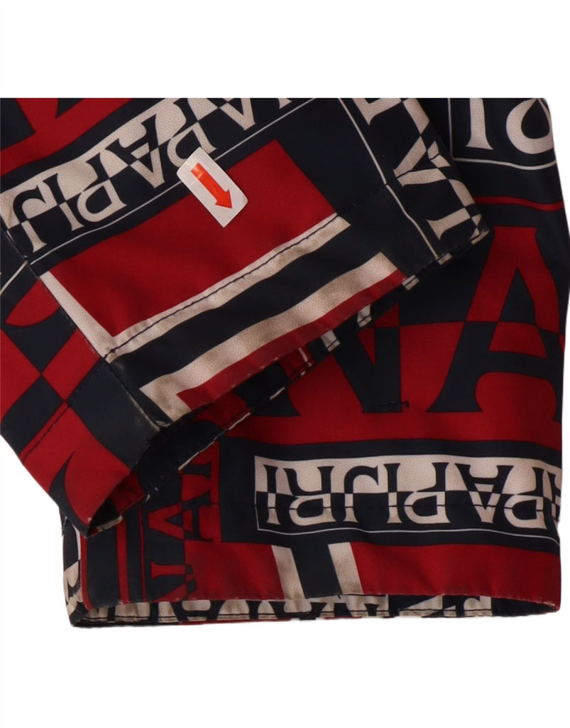 NAPAPIJRI Boys Hooded Anorak Jacket 13-14 Years Red Geometric Polyester Vintage Napapijri and Second-Hand Napapijri from Messina Hembry 