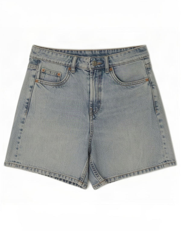 Zara Shorts jeans feminino cintura alta solto ajuste UE 36 XS W26 algodão azul