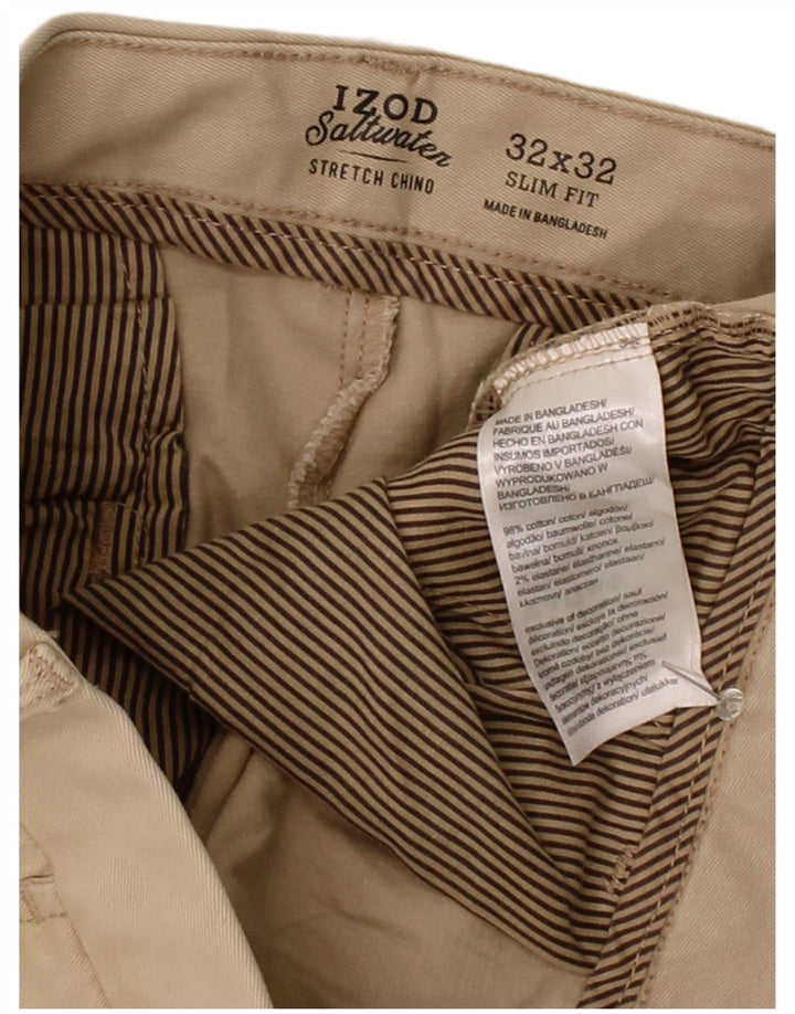 Calça Chino Masculina Slim Fit Água Salgada IZOD W32 L32 Algodão Bege