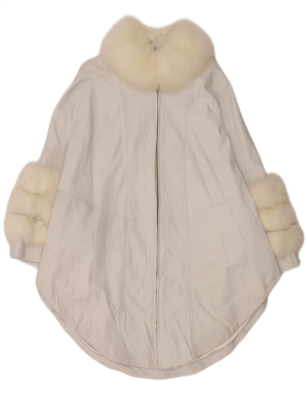 Casaco de couro Poncho feminino vintage UK 18 XL branco