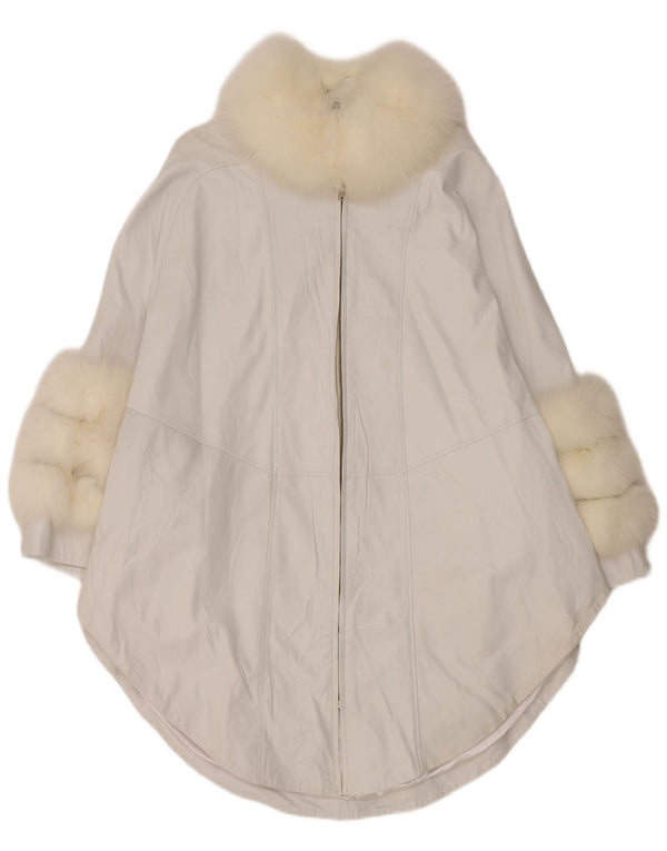 Casaco de couro Poncho feminino vintage UK 18 XL branco