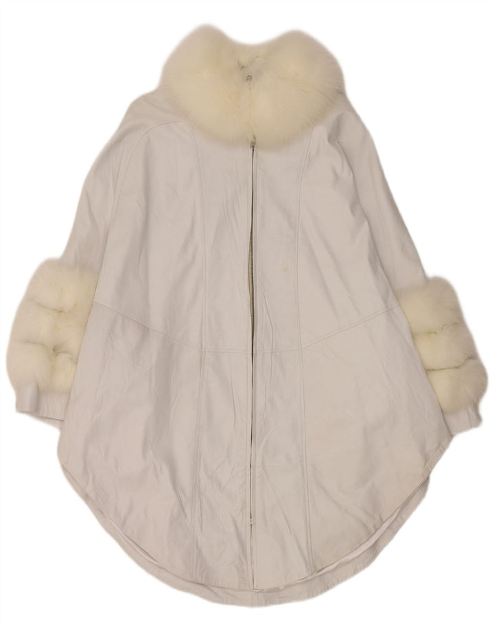 Casaco de couro Poncho feminino vintage UK 18 XL branco