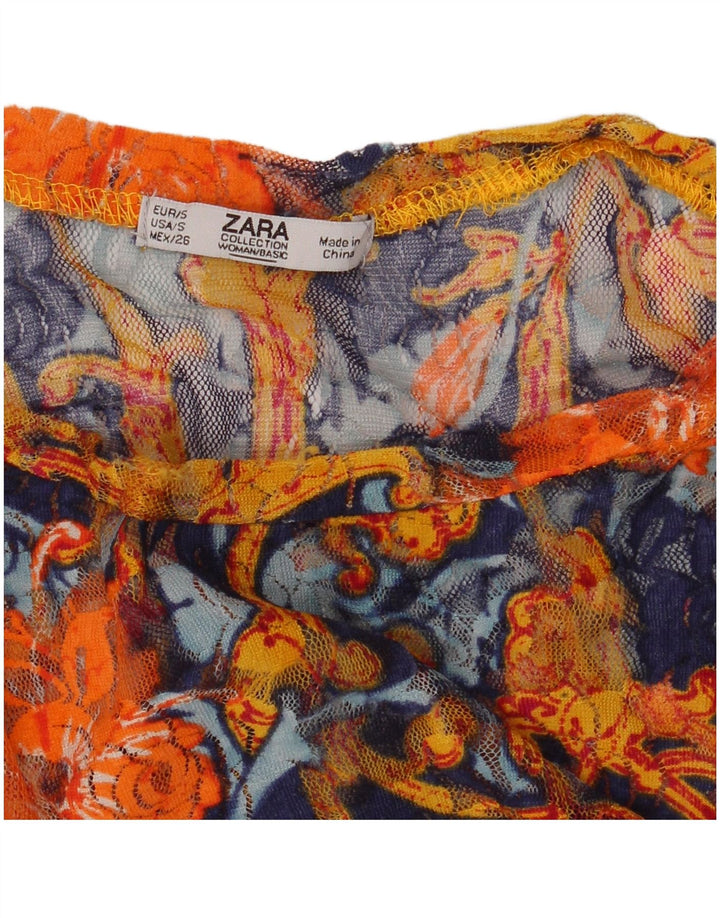 Blusa feminina transparente Zara UK 10 pequena floral multicolorida
