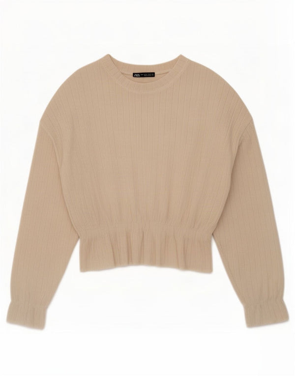 Blusa feminina Zara com ajuste relaxado, Reino Unido 10, pequeno, bege, poliéster