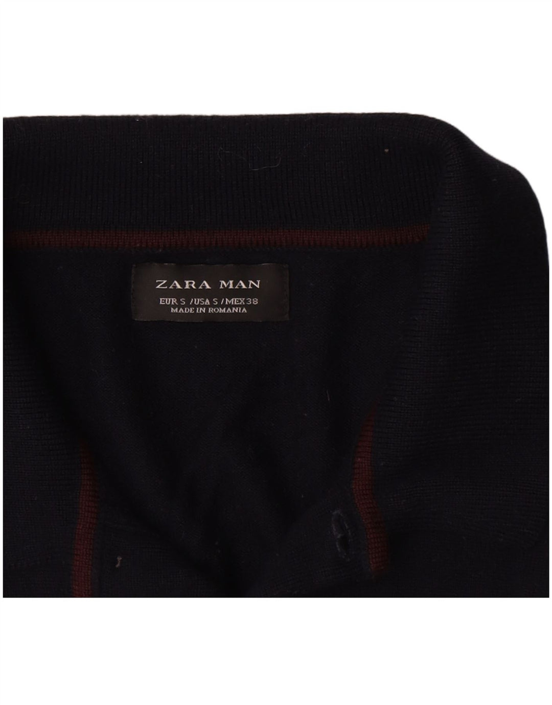 Zara Suéter masculino com gola polo pequeno azul marinho