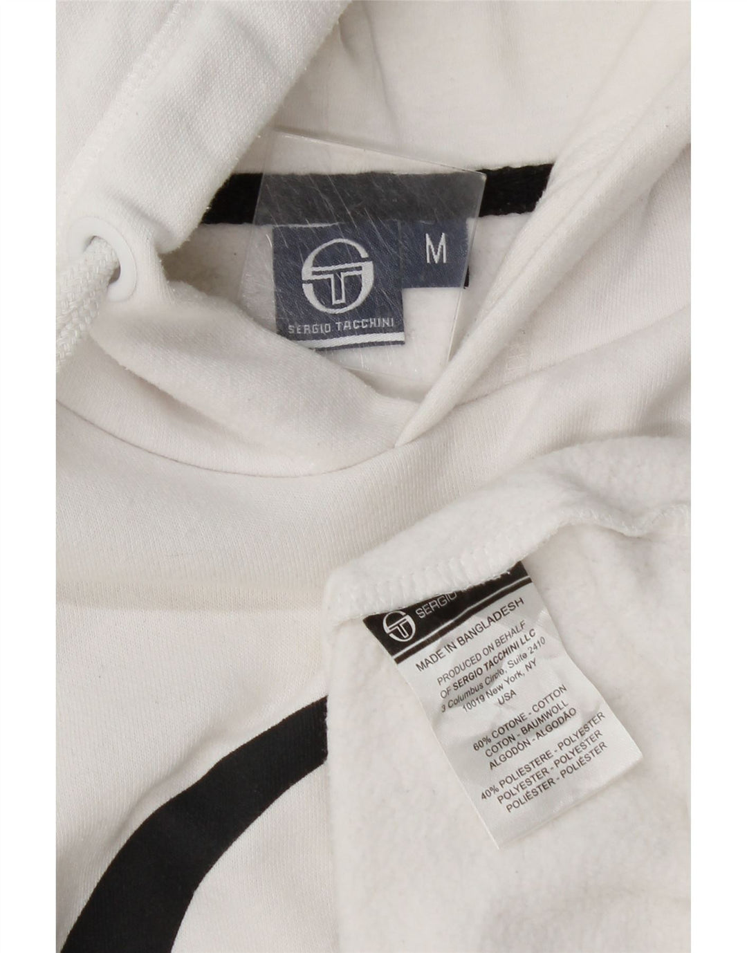 Sergio Tacchini moletom com capuz gráfico masculino médio algodão branco