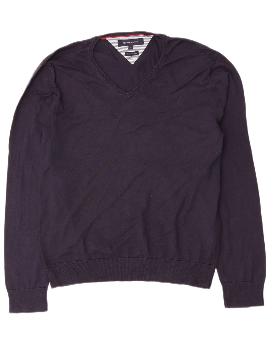 Suéter masculino TOMMY HILFIGER com decote em V grande algodão azul marinho