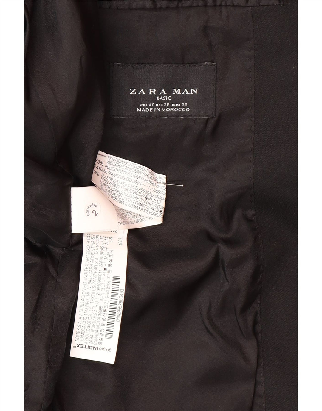 Jaqueta blazer masculina Zara com 2 botões EU 46 poliéster preto pequeno