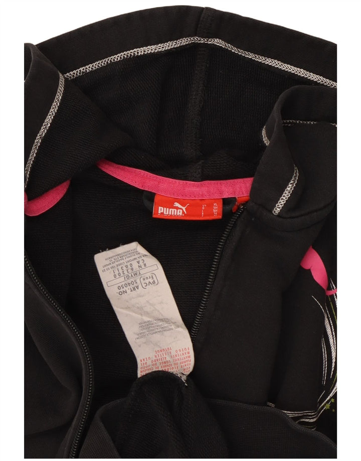 Suéter PUMA feminino com capuz e zíper gráfico 13-14 anos algodão preto