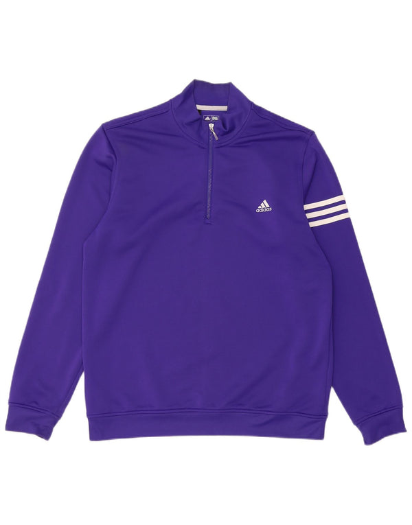 Adidas Mens Climalite Zip Neck Top Manga Longa Médio Roxo Esportes