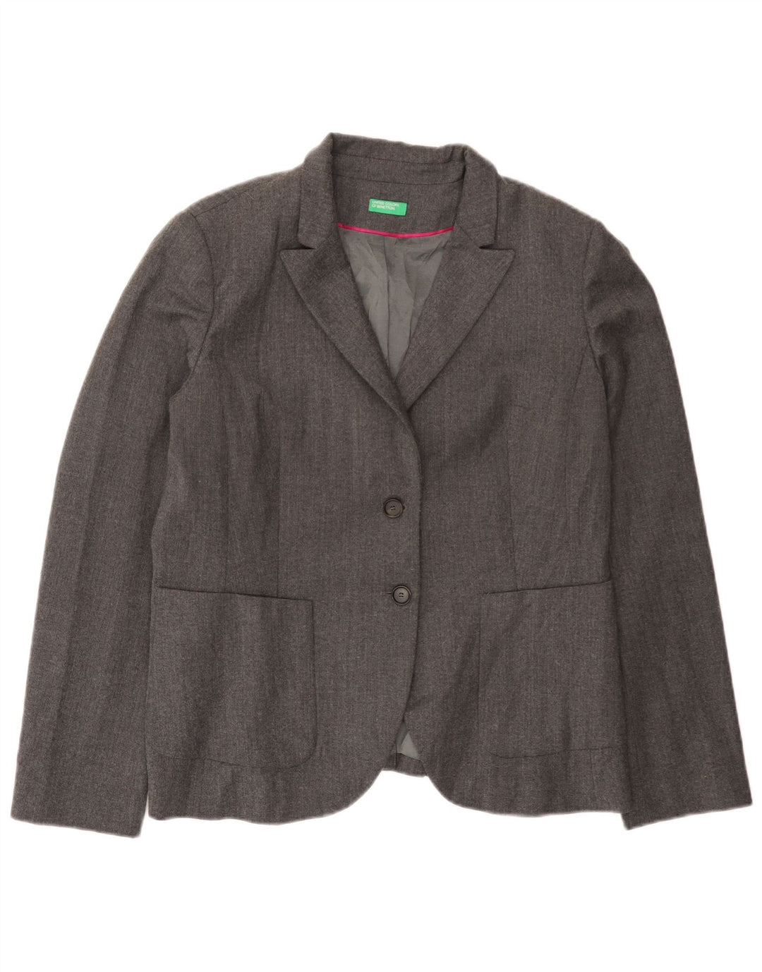 Jaqueta blazer feminina Benetton com 2 botões Reino Unido 16 grande lã cinza