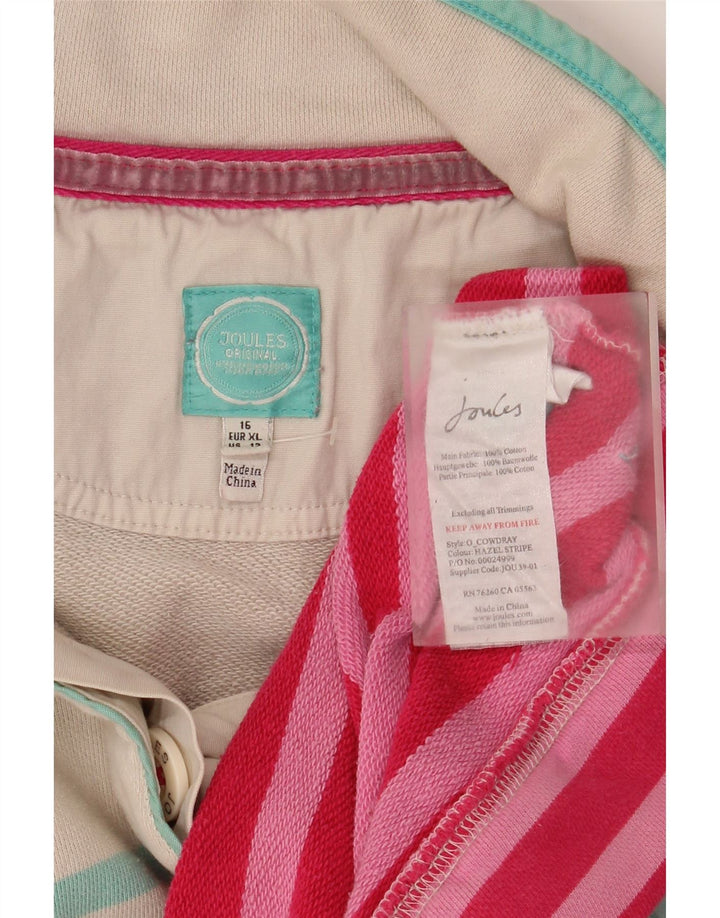 Suéter feminino Joules com gola redonda e botão UK 16 listrado branco grande