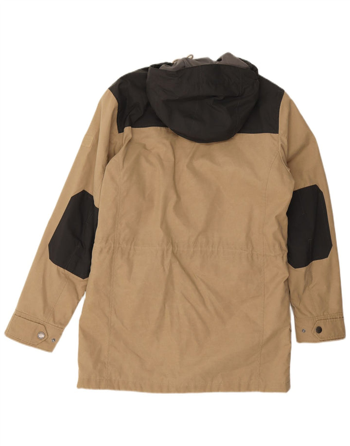 Jaqueta parka masculina com capuz Jack Wolfskin Reino Unido 36/38 bloco colorido bege médio