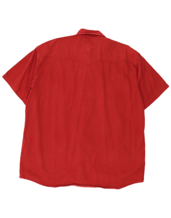 Camisa jeans masculina vintage de manga curta XL algodão borgonha