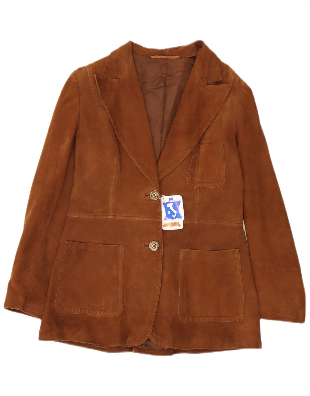 Jaqueta blazer feminina vintage de camurça com 2 botões Reino Unido 12 couro marrom médio
