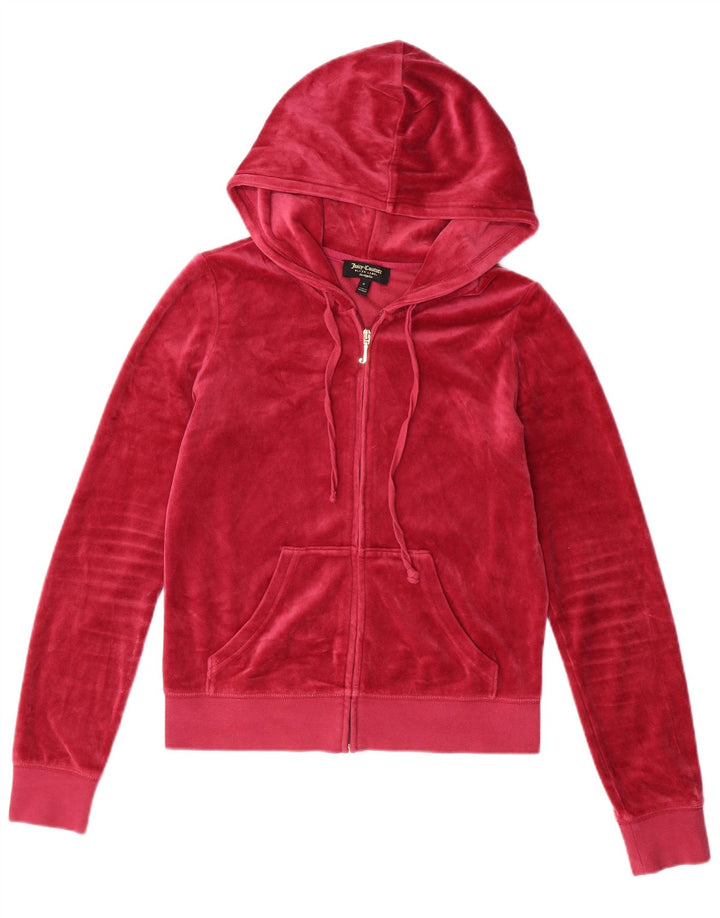 Suéter feminino com capuz e zíper de veludo JUICY COUTURE Reino Unido 10 algodão rosa pequeno