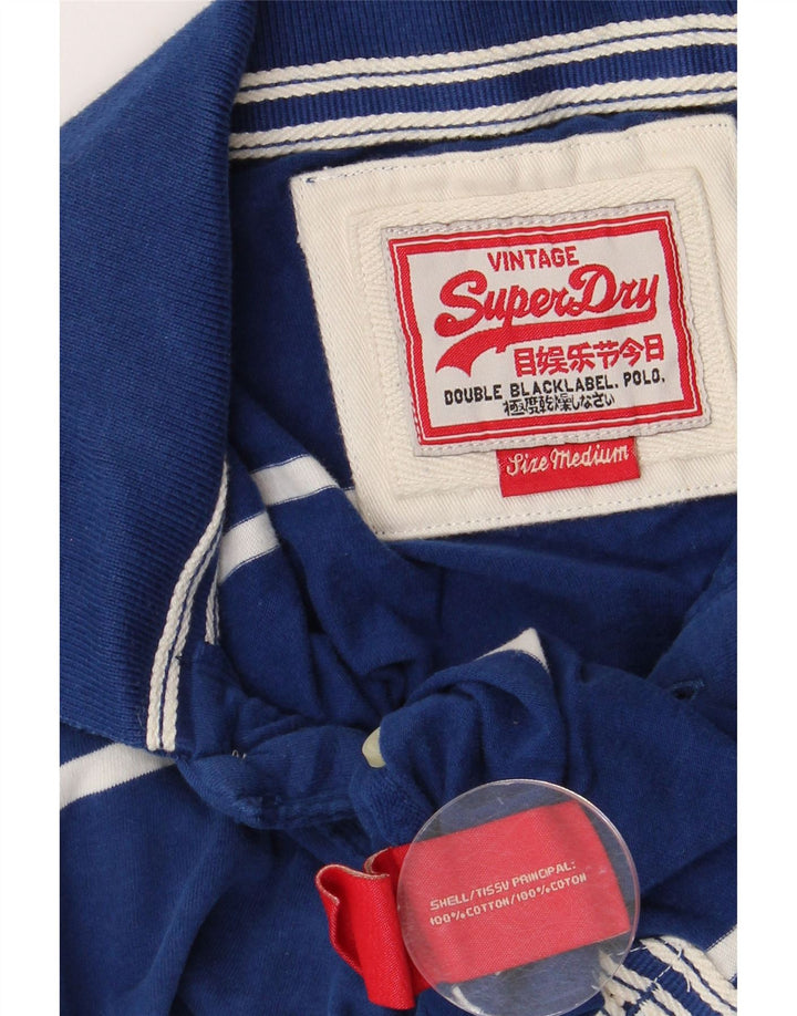 Camisa polo masculina SUPERDRY com listras azuis médias de algodão