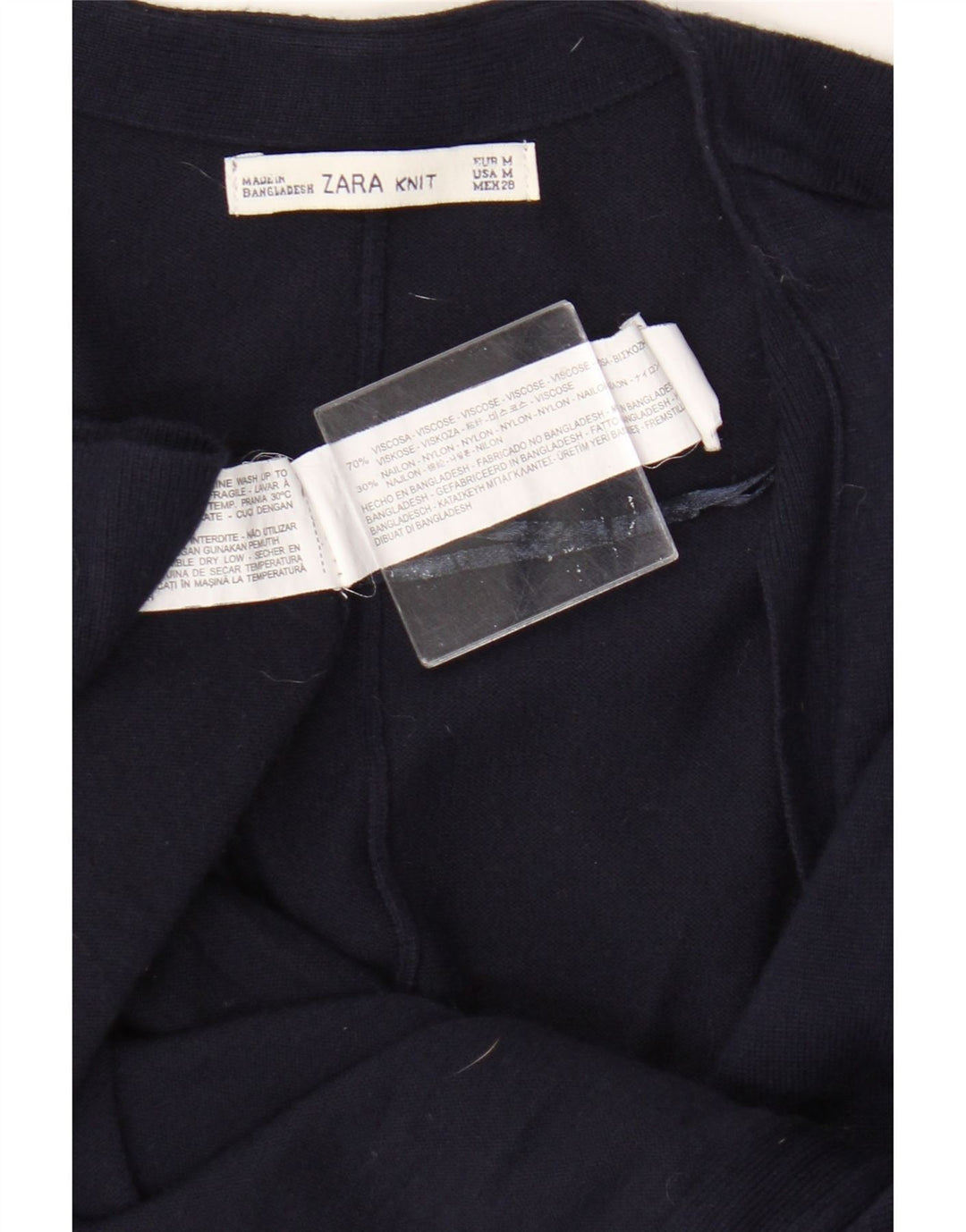 Suéter cardigã feminino Zara manga 3/4 grande Reino Unido 14 médio azul marinho