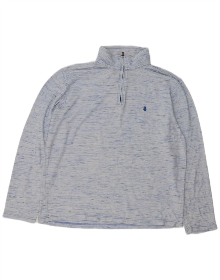 IZOD Mens Zip Neck Pulôver Treino Top XL Algodão manchado azul