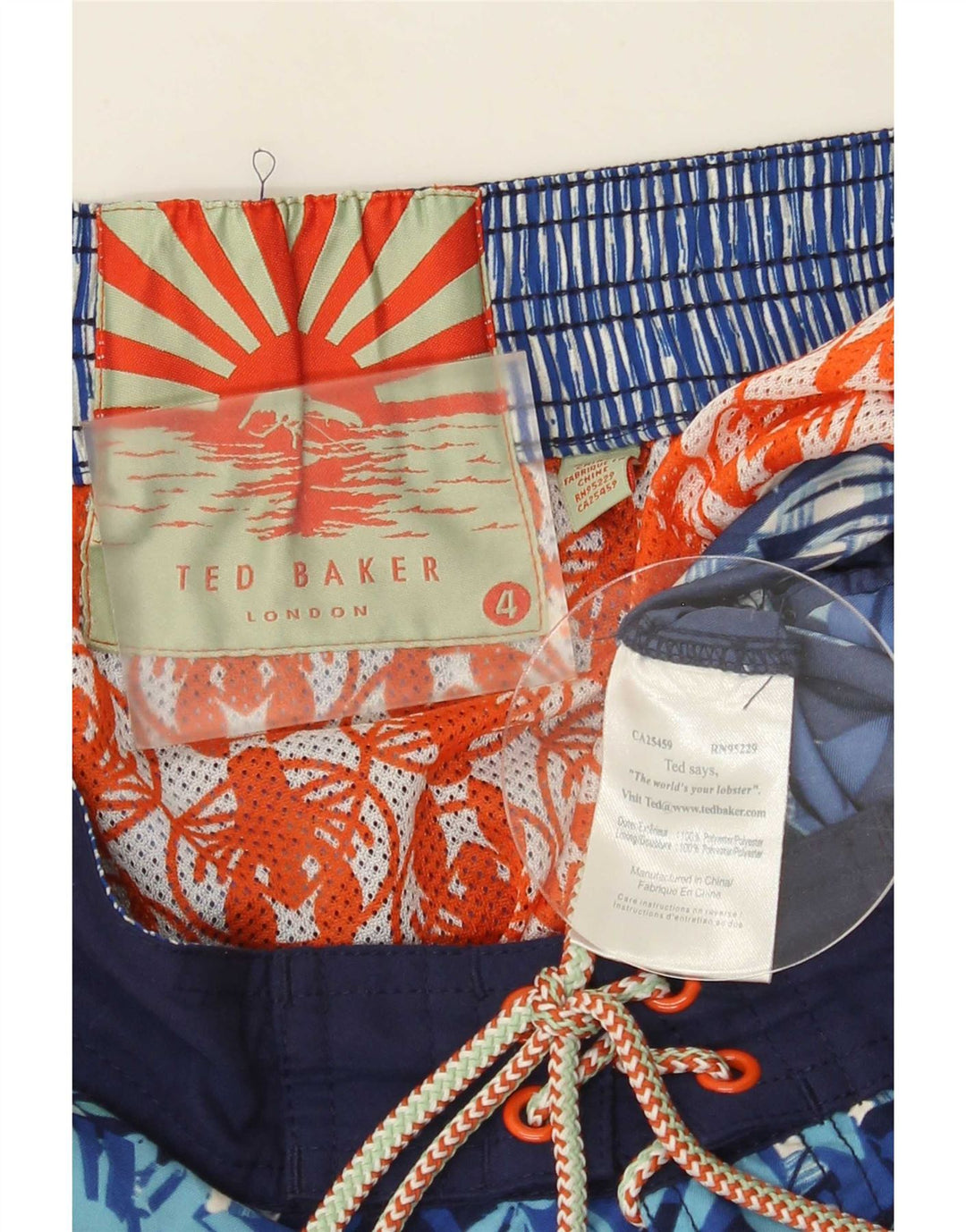 Shorts de natação masculino Ted Baker tamanho 4 grande poliéster floral azul marinho