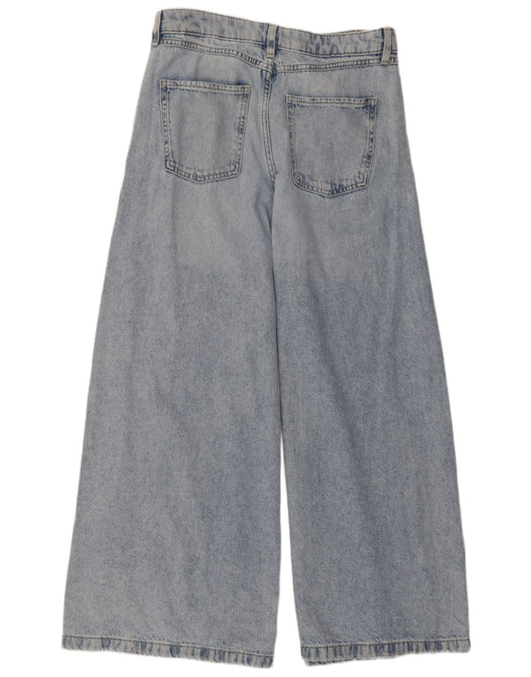 Calça jeans feminina Marks & Spencer cintura alta com perna larga Reino Unido 12 médio W30 L28 azul