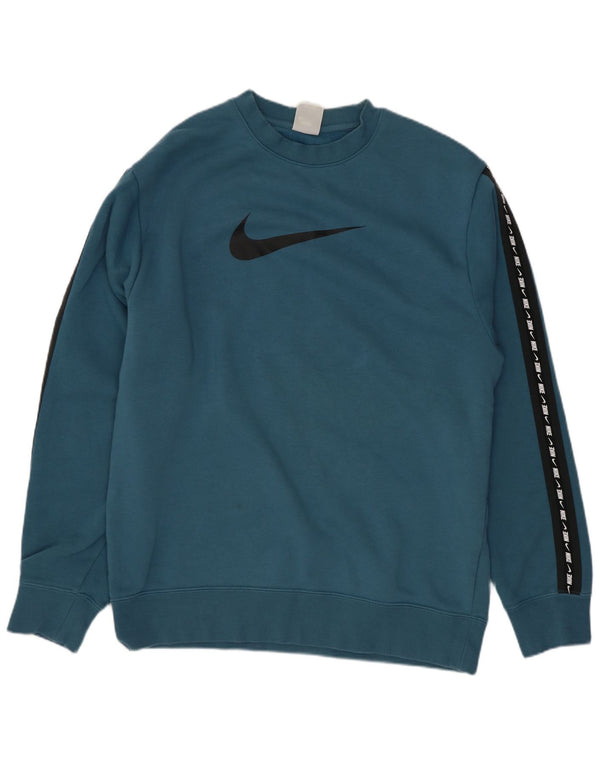 Nike masculino gráfico moletom jumper médio azul colorblock
