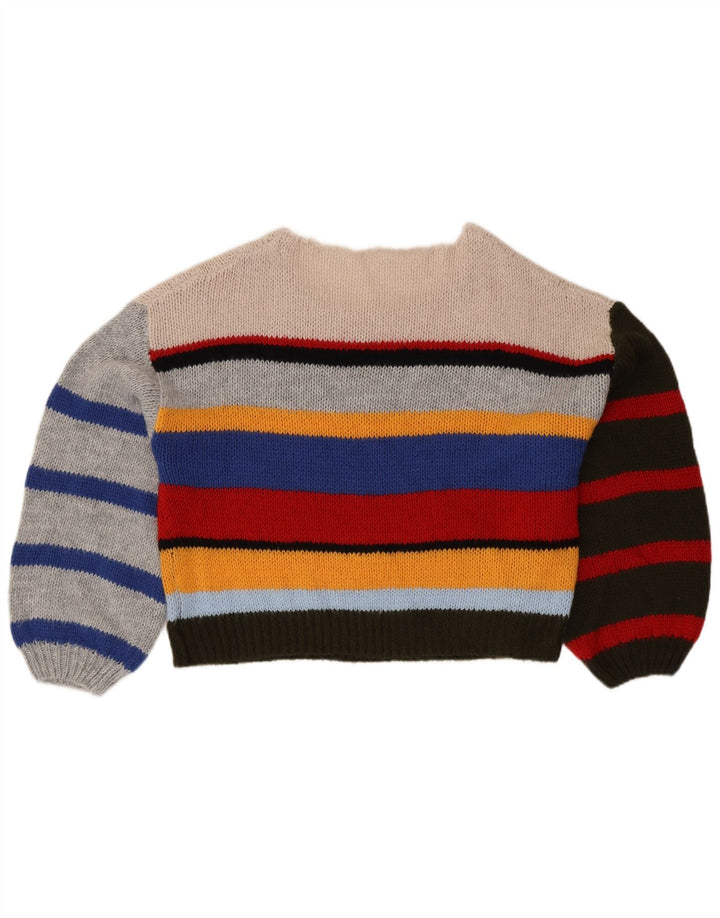 Suéter feminino VINTAGE com gola canoa Reino Unido 14 grande multicolorido