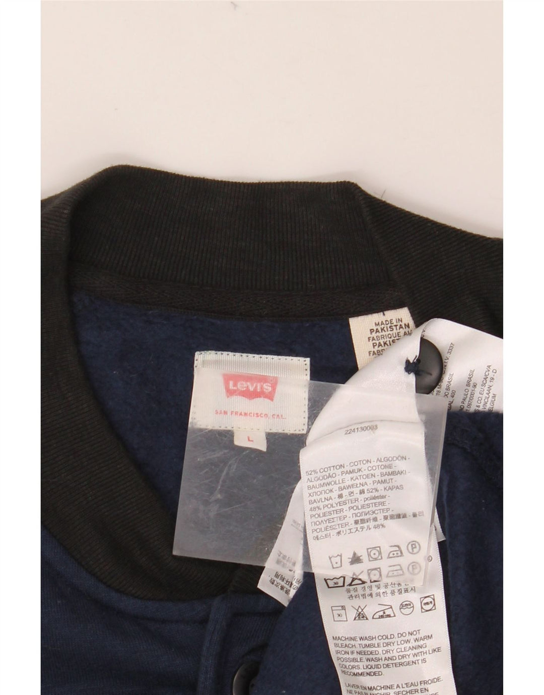 Jaqueta masculina LEVI'S Varsity UK 40 grande algodão colorblock azul marinho