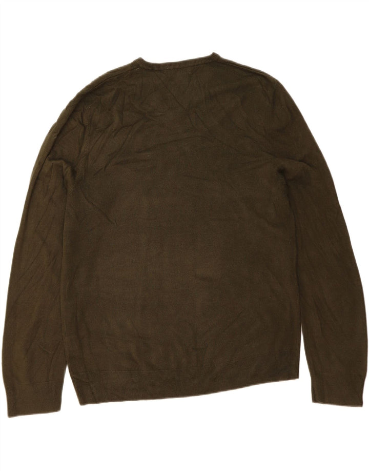 MARKS & SPENCER Mens Blue Harbour V-Neck Jumper Sweater XL Khaki Acrylic Vintage Marks & Spencer and Second-Hand Marks & Spencer from Messina Hembry 