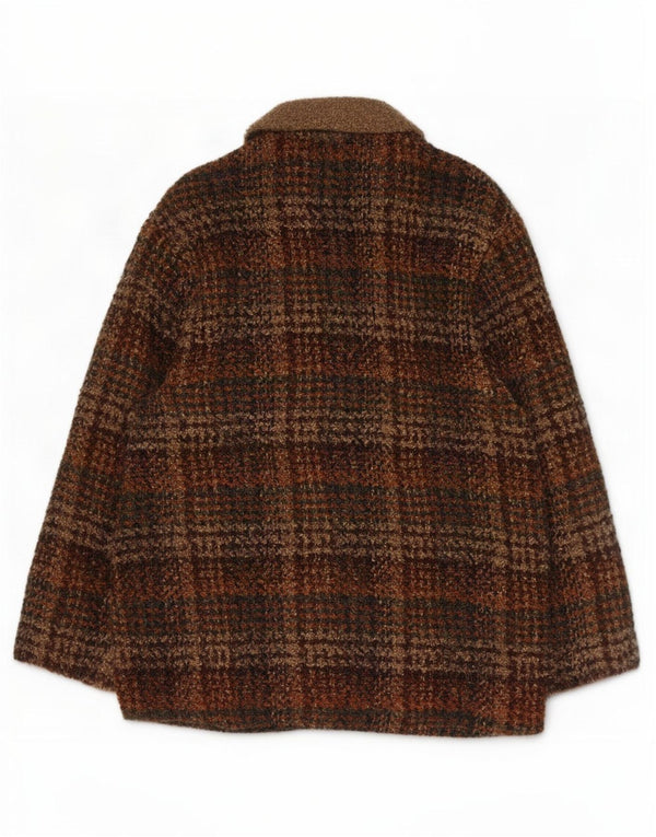 Sobretudo curto Weave of The Irish Mens UK 14 lã xadrez marrom médio